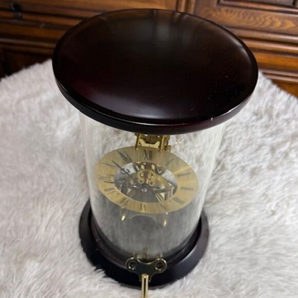 Vintage Wood Glass Brass Turnkey Pendulum Column Clock - Picture 6 of 13